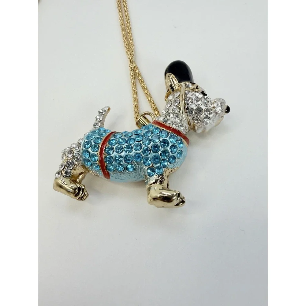 Blue Rhinestone British Guard Scotty Scottish Terrier Dog Pendant Necklace